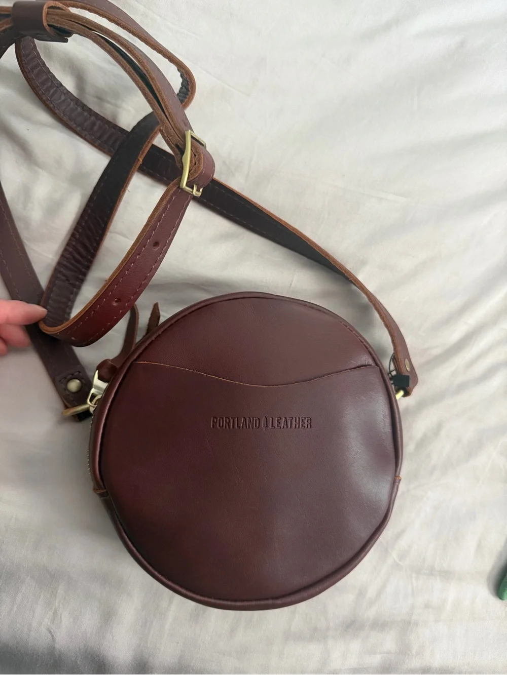 Portland Leather Round Crossbody Bag in Deep Brown